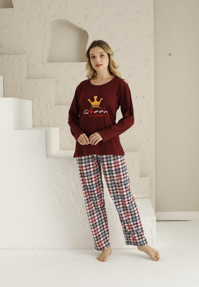 Pijama dama ,maneca lunga si pantalon lung , culoare visiniu, Engros